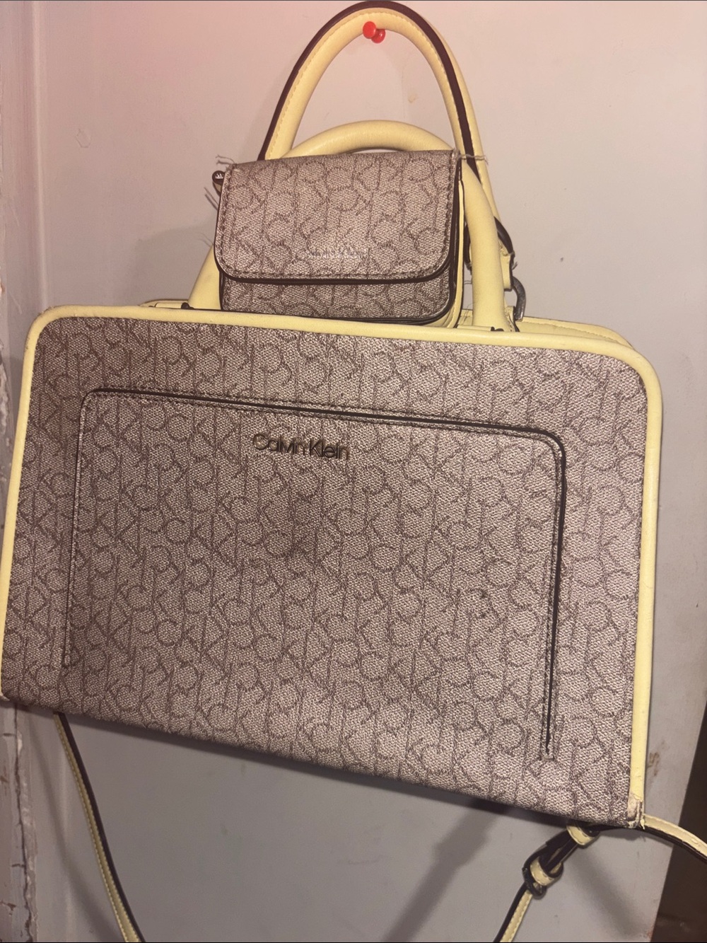 Calvin Klein Cream & Brown Monogram Satchel